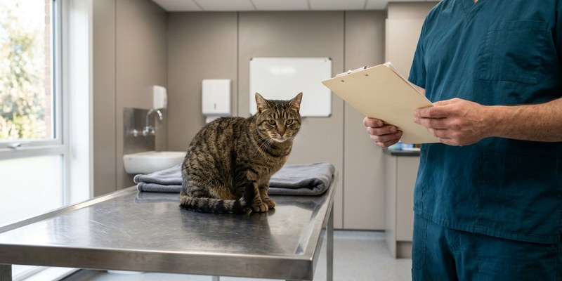 cat sitting on examination