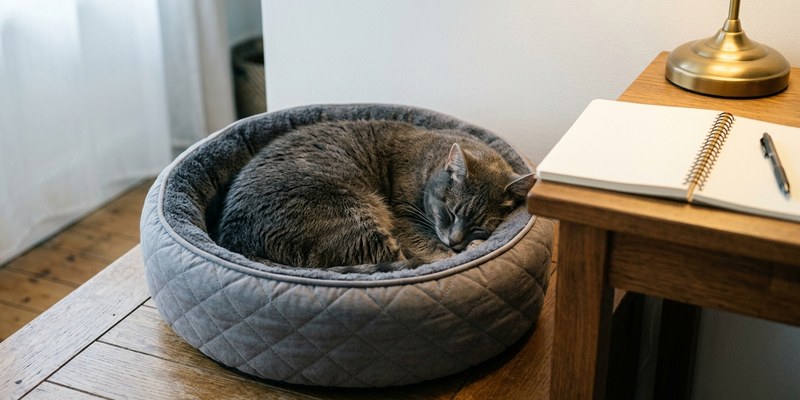 cat sleeping in bed
