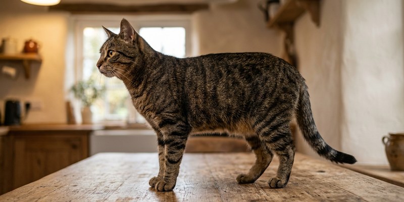 Gato blanco y negro golpeando con una pata un ramillete de brócoli por el suelo