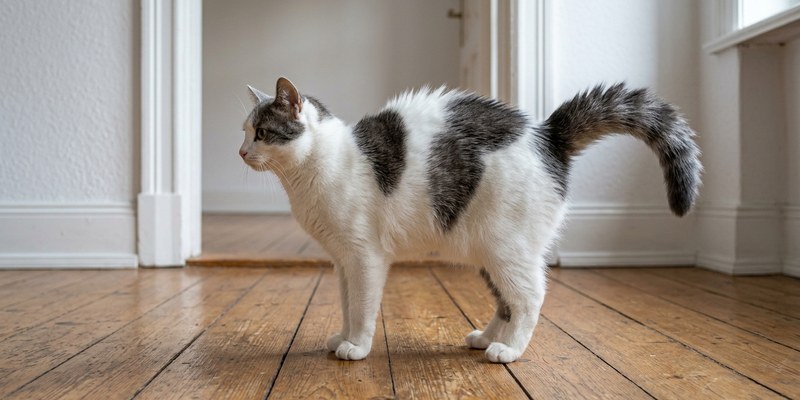 Gato dormido hecho un ovillo sobre una manta en el sofá con luz de amanecer