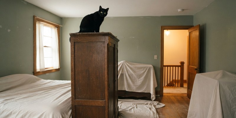 black cat on wardrobe