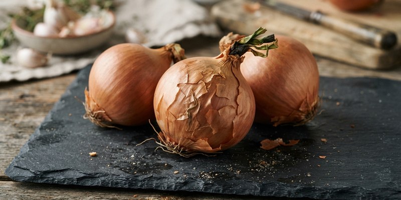 brown onions on slate