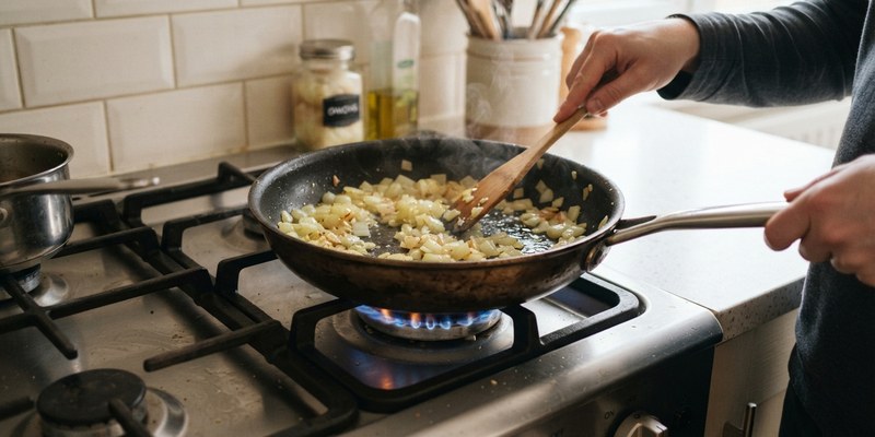 frying pan with diced