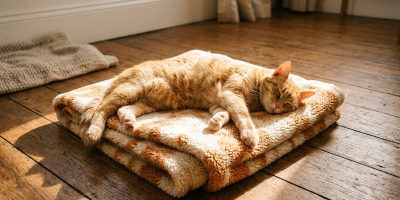 gato durmiendo manta