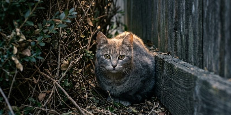 gato gris refugiado