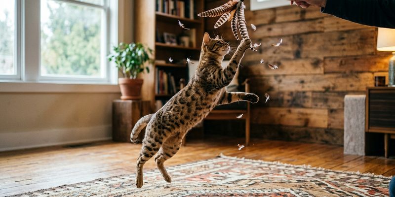 spotted cat leaping for