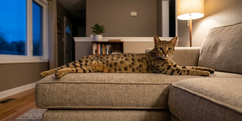 spotted cat lying on