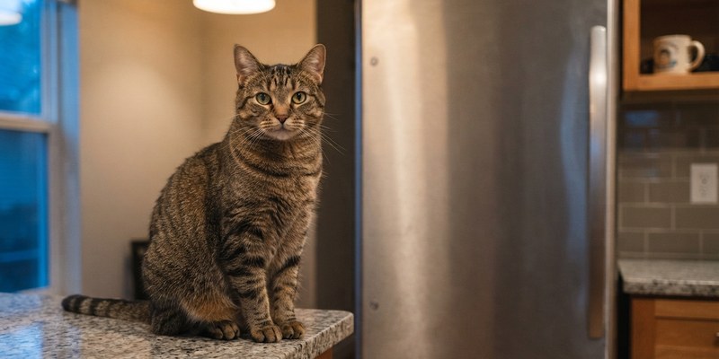cat sitting on kitchen