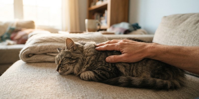 hand resting on cat