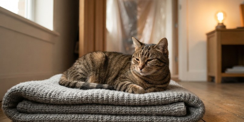 cat lying on blanket