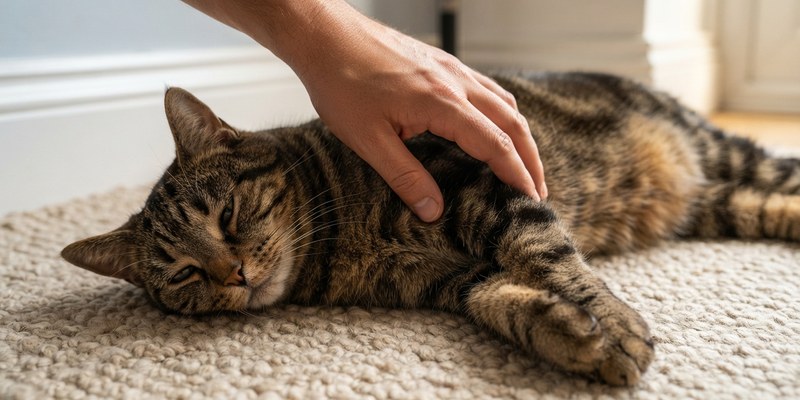 hand stroking tabby cat