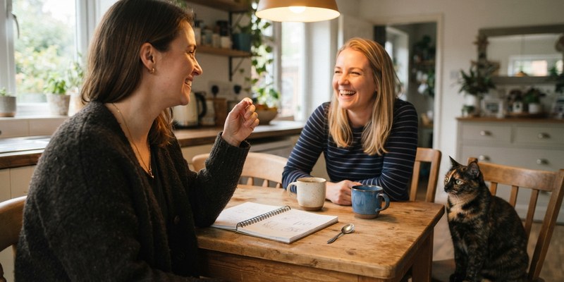two people talking kitchen