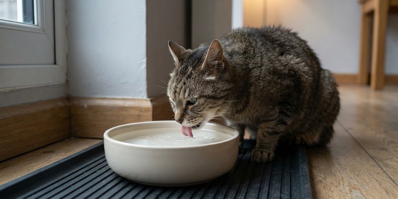 senior cat drinking water