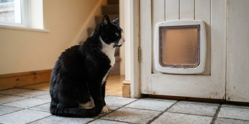 cat sitting on tiled