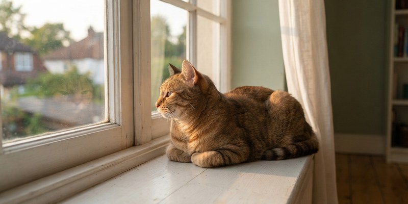 cat lying on windowsill