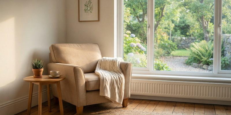 living room corner sunlit