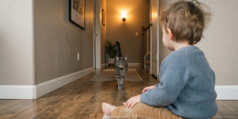 cat walking toward hallway