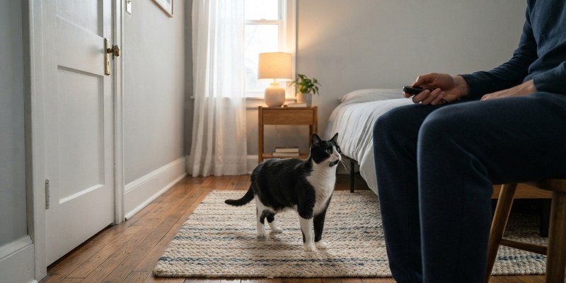 cat standing on rug