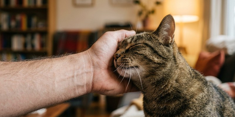 gato frotando mano