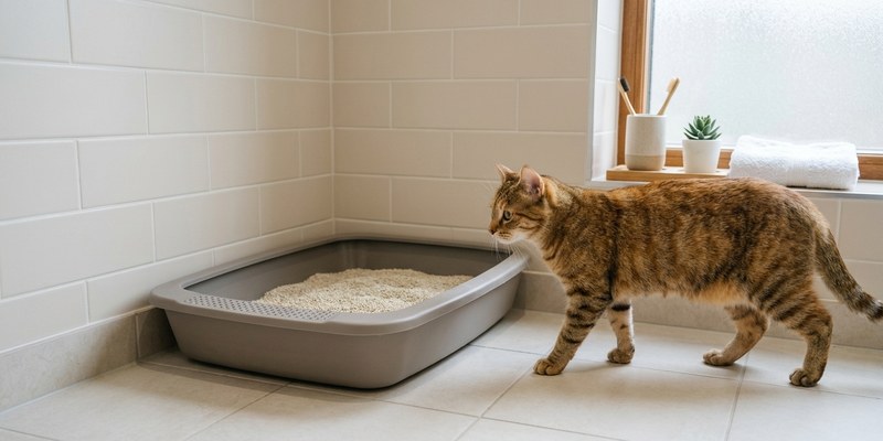 gato arenero baño