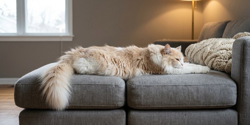 cat stretched on sofa