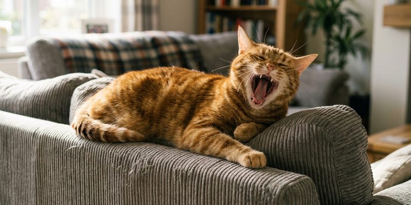 adult cat yawning on