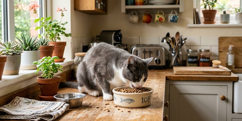 cat eating from bowl