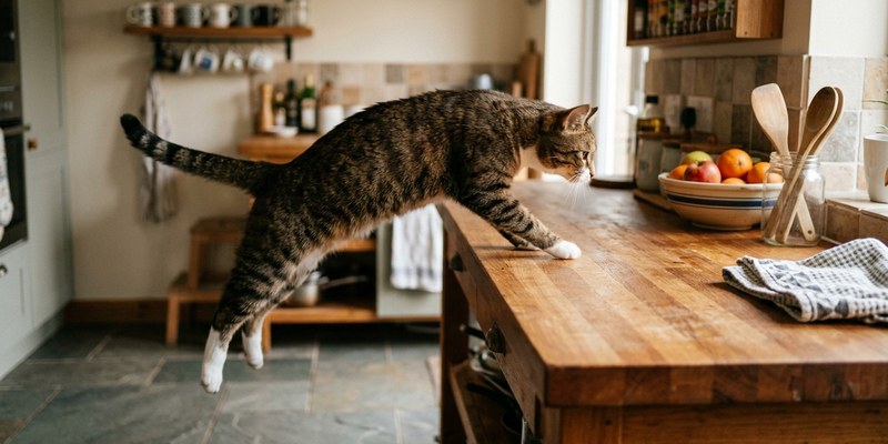 adult cat leaping onto