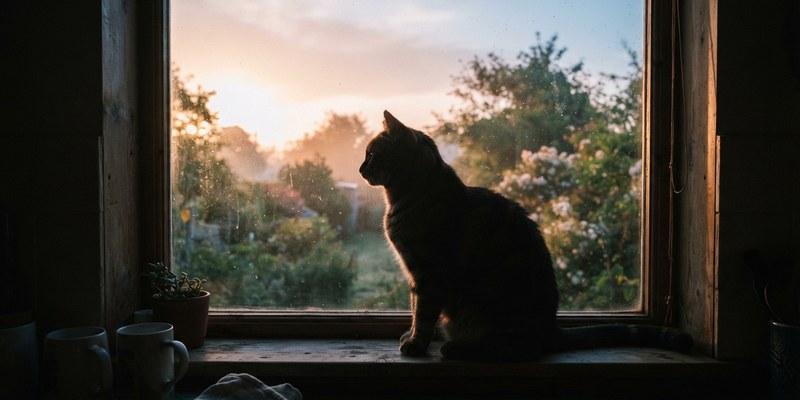 cat watching through windowsill