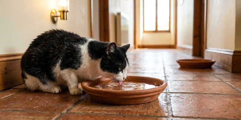 cat drinking from water