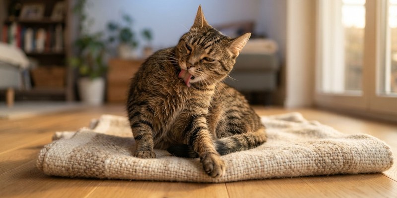 tabby cat grooming shoulder