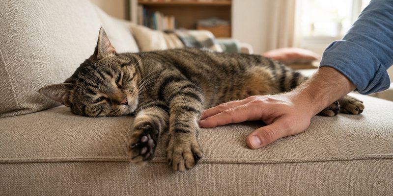 cat lying on sofa