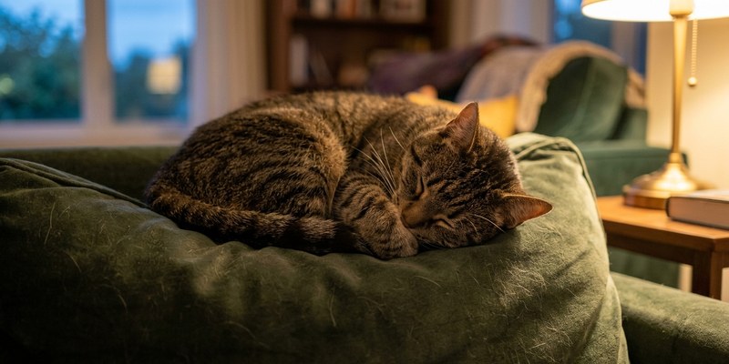 cat sleeping on sofa