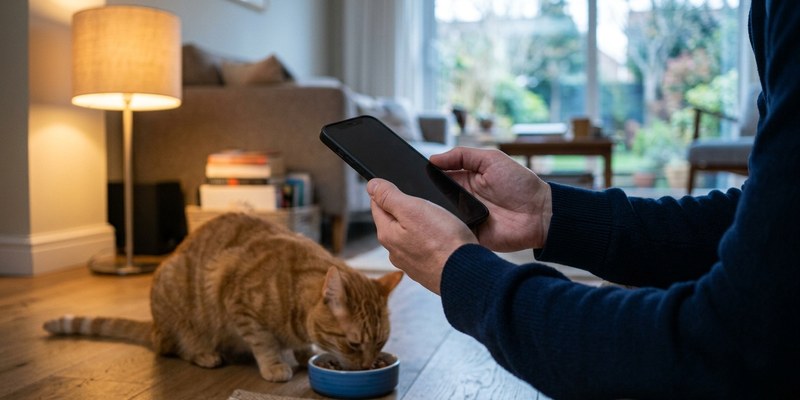 cat eating from bowl