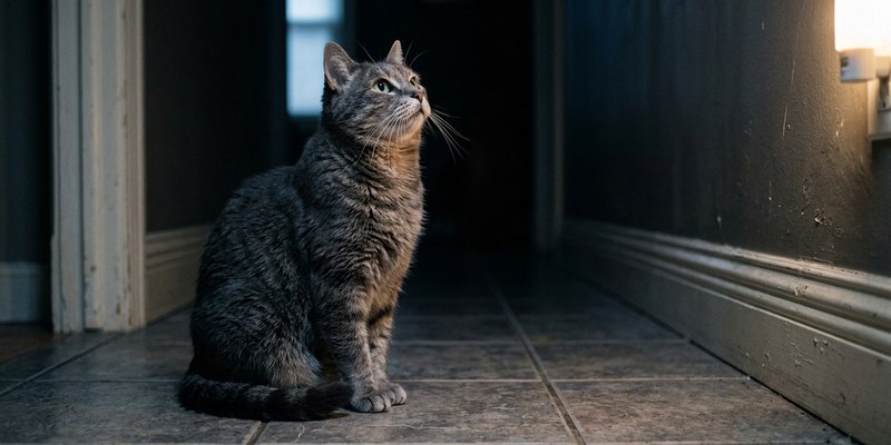 cat sitting on hallway