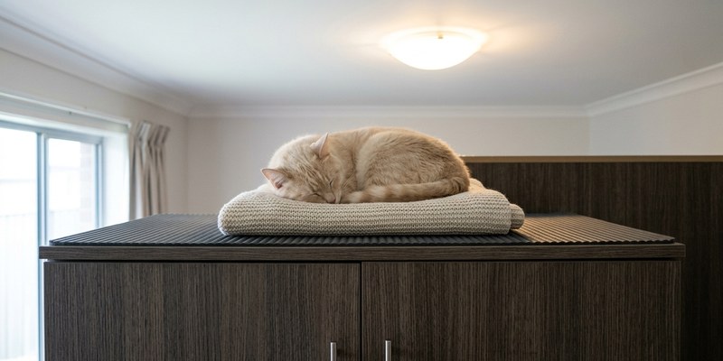 cat resting on wardrobe