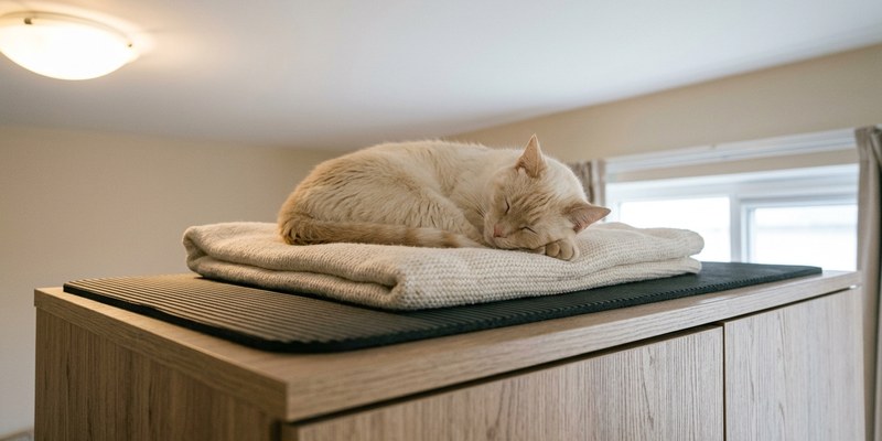 cat resting on wardrobe