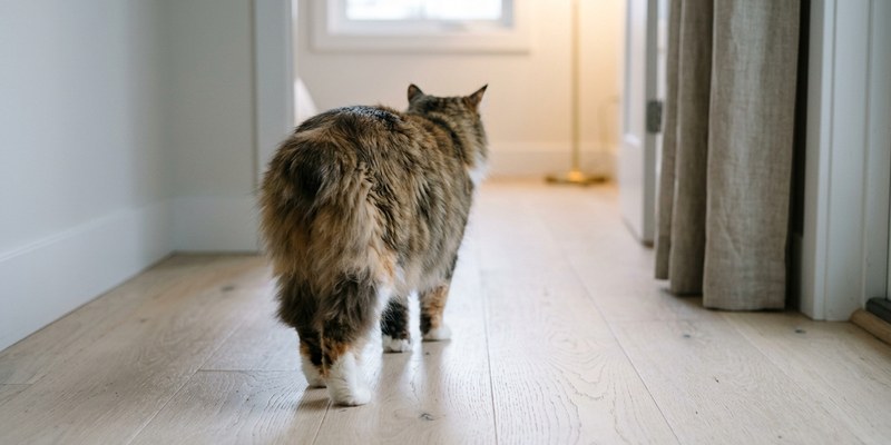 tailless cat walking away