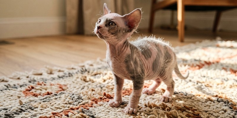 kitten standing on rug