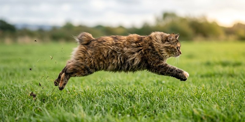 tailless cat bounding across