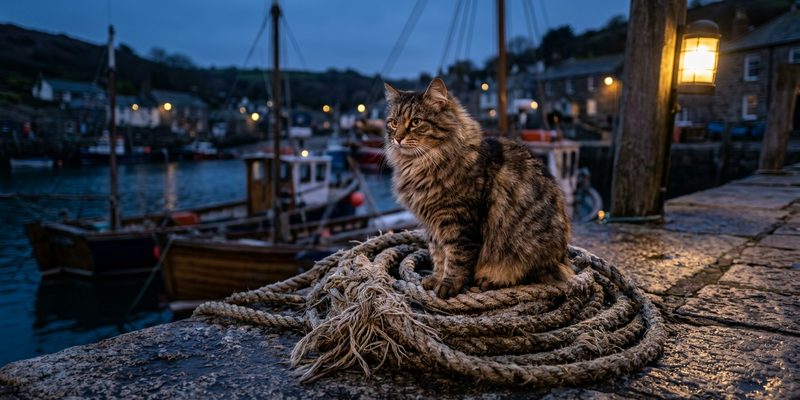 cat sitting on harbor