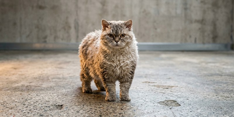 curly cat standing on