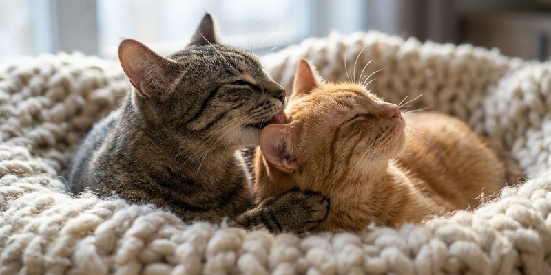 two cats grooming each