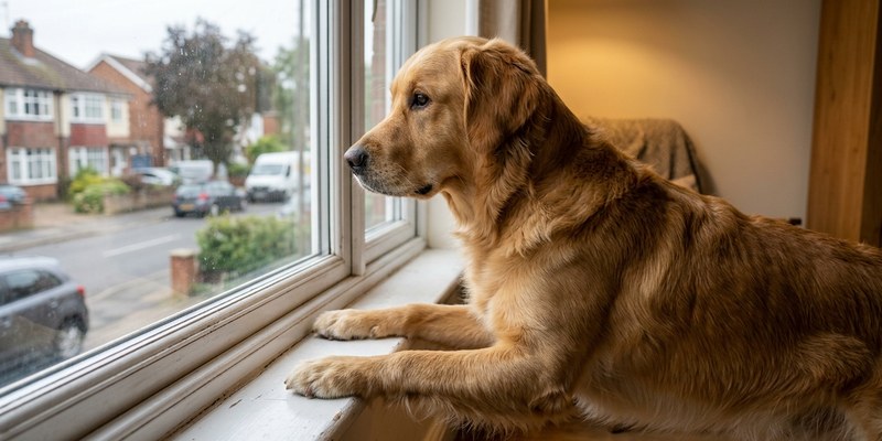 dog on windowsill looking