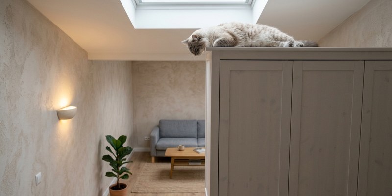 cat lying on wardrobe
