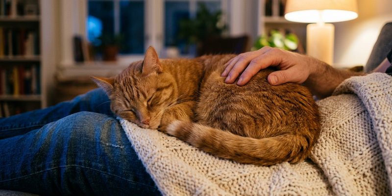 cat curled on lap