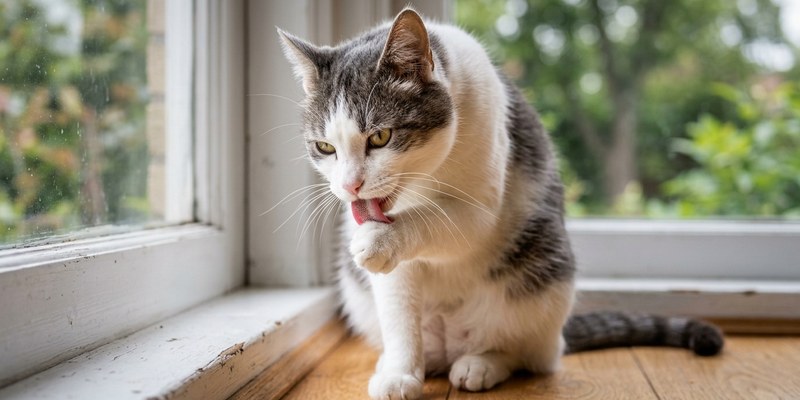 cat grooming front paw
