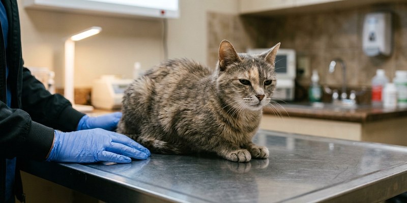 cat sitting on examination