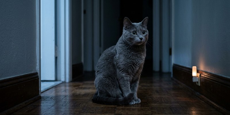 grey cat sitting in