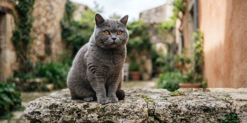 chartreux cat sitting on